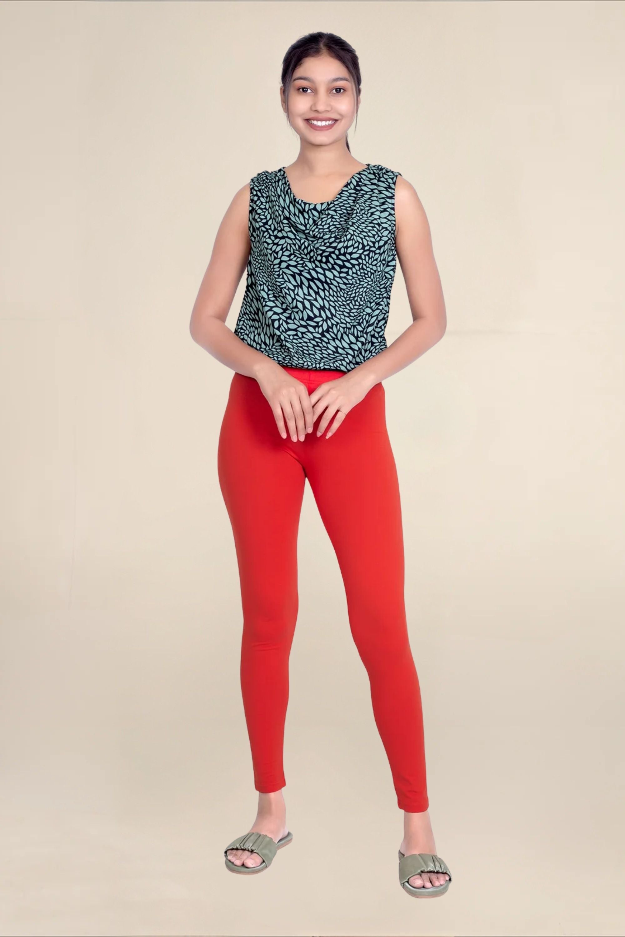 Women Bright Red Breathable Long Length Legging
