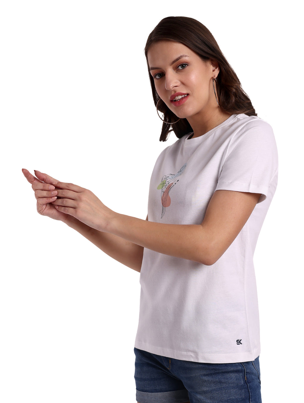 Women White Round Neck T-Shirt
