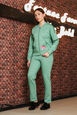 ONE SKY Women's Floral Printed Tracksuit | Cotton Blend Co-ord Set with Zipper Stand Collar Top & Drawstring Pants | 4 Pockets