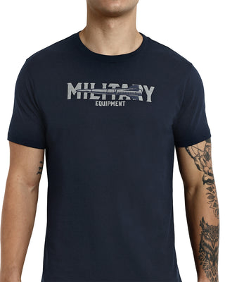 Men Navy Printed Round Neck T-Shirt