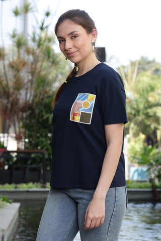 ONE SKY Women’s 100% Cotton Half Sleeve T-Shirt – Round Neck Graphic Print Top, Casual Pull-On Tee, Machine Washable