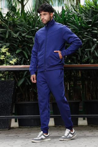 Men’s Solid Tracksuit Set | Cotton Blend Mock Collar Zip-Up Jacket & Slip-On Joggers | Mid-Rise Flat Front | 4 Pockets | Long Sleeves | Casual Athleisure Sportswear