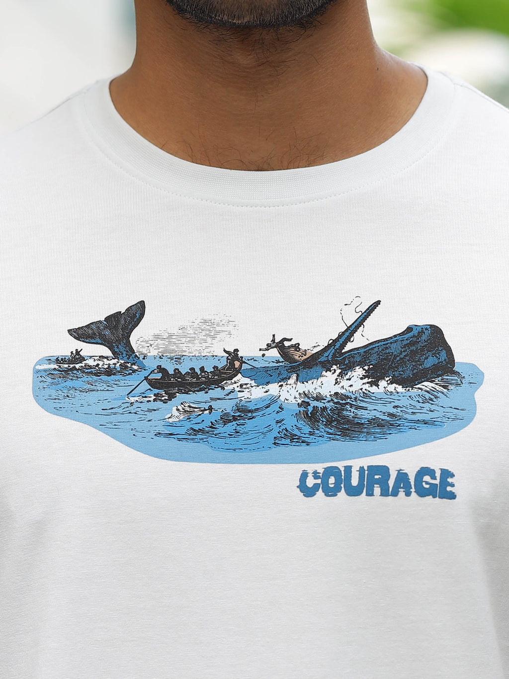 Mens Printed Round Neck White T-Shirt