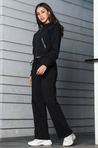 ONE SKY Women's Front Open Crop Tracksuit | Cotton Blend Co-ord Set with Hooded Zipper Top & Drawstring Pants | 4 Pockets