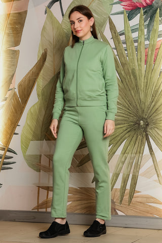 ONE SKY Women's Front Open Tracksuit | Cotton Blend Solid Co-ord Set | Zipper Jacket & Slip-On Pants with 4 Pockets