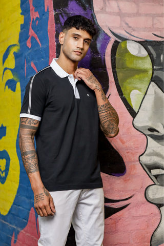 Mens Pure Cotton Black Designer Polo Tshirt