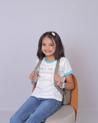 Girls White Round Neck T-Shirt