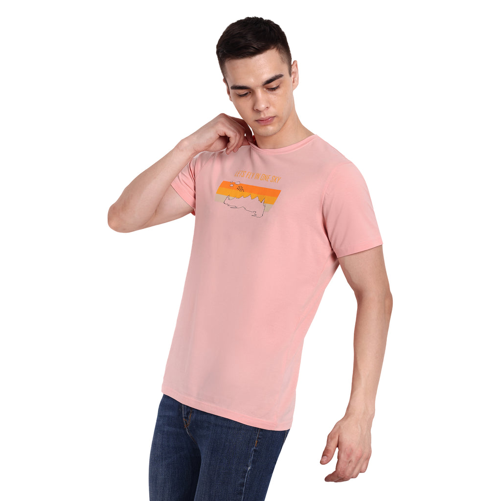 Men Pink Round Neck T-Shirt