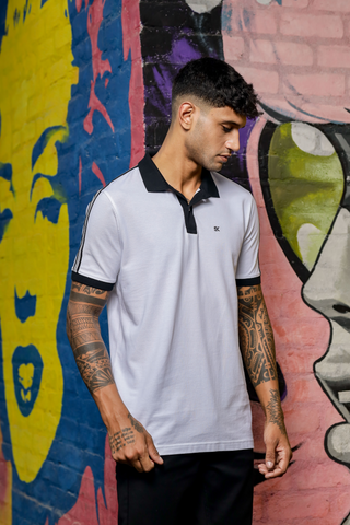 Mens Pure Cotton White Designer Polo Tshirt