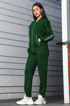 ONE SKY Women's Embroidered & Typographic Tracksuit | Cotton Blend Stand Collar Zip Jacket & Slip-On Pants | 4 Pockets | Flat Front Design