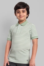 Boys Classic Cotton Polo T-Shirt with Stripes Green