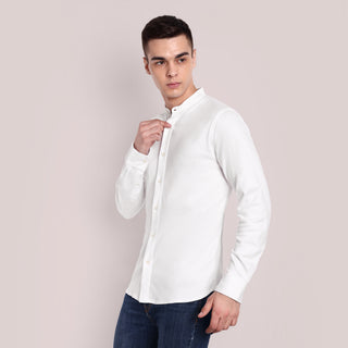Men White Chinese Collar Formal Shirt