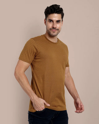 Men Light Tobacco Round Neck T-Shirt