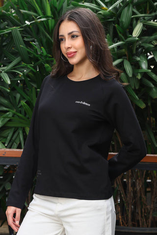 ONE SKY Women's Printed & Typographic Full Sleeve T-Shirt | Cotton Modal Blend Round Neck Top | Soft & Stretchy