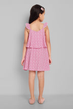 Girls Cotton Floral Print Sleeveless Pink Dress