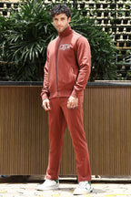 Men's Printed Tracksuit Set | Typography Print Cotton Blend | Mock Collar Zip-Up Top & Slip-On Joggers | Mid-Rise, 4 Pockets | Casual Athleisure Sportswear | Long Sleeves