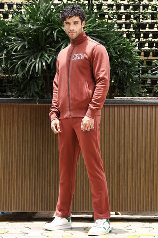 Men's Printed Tracksuit Set | Typography Print Cotton Blend | Mock Collar Zip-Up Top & Slip-On Joggers | Mid-Rise, 4 Pockets | Casual Athleisure Sportswear | Long Sleeves