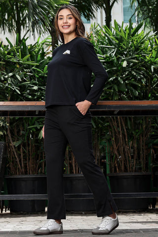 WOMEN ROUND NECK BLACK FULL SLV  CO-ORD SET