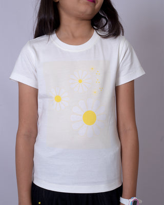 Girls Ecru Floral Printed T-Shirt