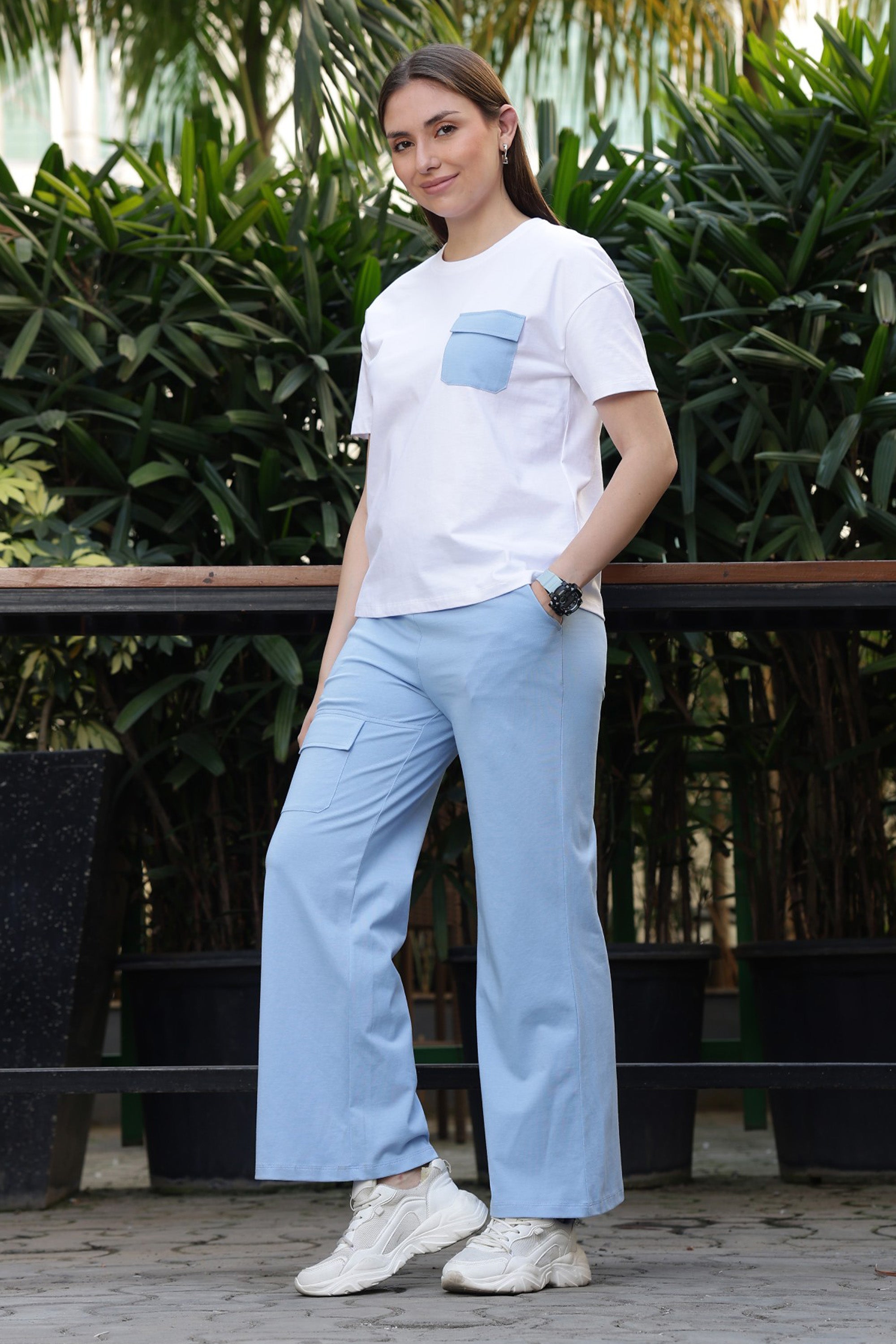 ONE SKY Women’s 100% Cotton Half Sleeve Co-Ord Set | Round Neck Top & Mid Rise Drawstring Bottom | 4 Pockets | Solid Color | Casual Wear | Machine Wash