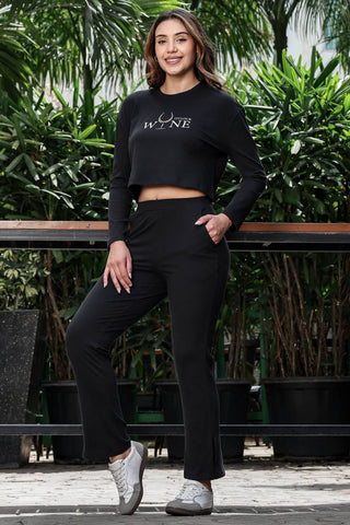 WOMEN ROUND NECK BLACK FULL SLV  CO-ORD SET