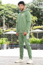 Men's Hooded Tracksuit Set | Typography Print Cotton Blend | Zip-Up Hoodie & Slip-On Joggers | Mid-Rise Fit | Long Sleeves | 4 Pockets | Casual Athleisure Streetwear