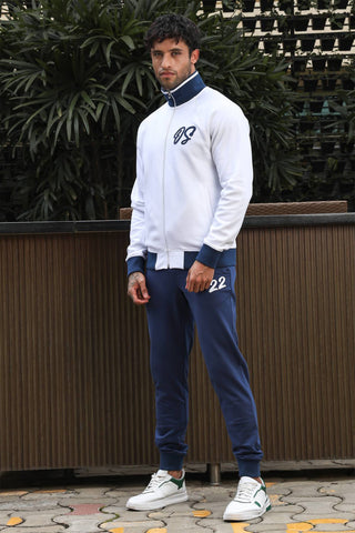 Men's Solid Tracksuit Set | Cotton Blend with Mock Collar Zip-Up Top & Drawstring Joggers | Mid-Rise Fit | 4 Pockets | Long Sleeves | Casual Athleisure Gym Wear
