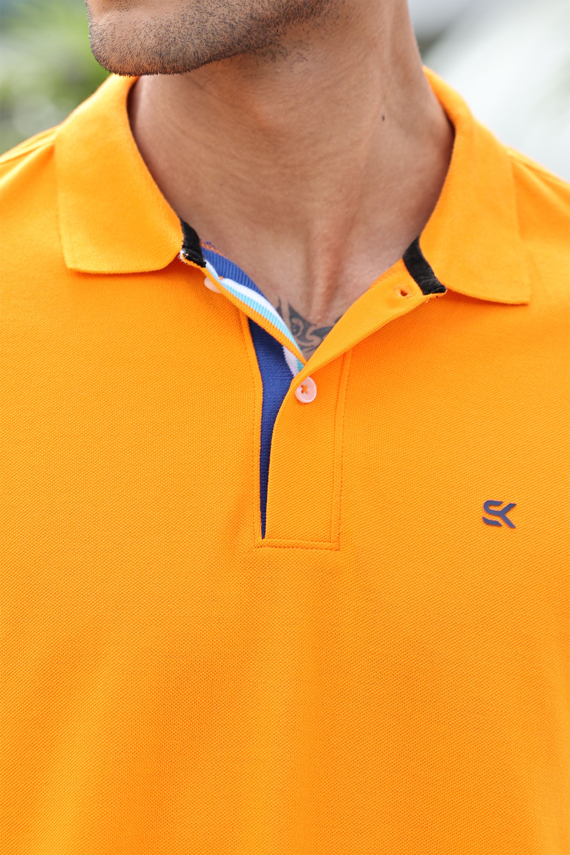 Men's Pure Cotton Polo T-shirt with Multicolor Piping