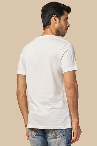 ONE SKY MEN WHITE TYPOGRAPHY PRINTED T SHIRT