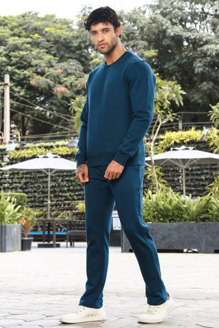 Men’s Solid Tracksuit Set | Round Neck Long Sleeve Top & Slip-On Joggers | Cotton Blend | Mid-Rise Flat Front | 5 Pockets | Casual Athleisure Wear