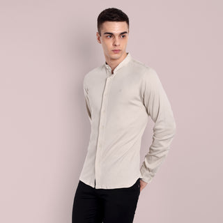 Men Beige Chinese Collar Formal Shirt