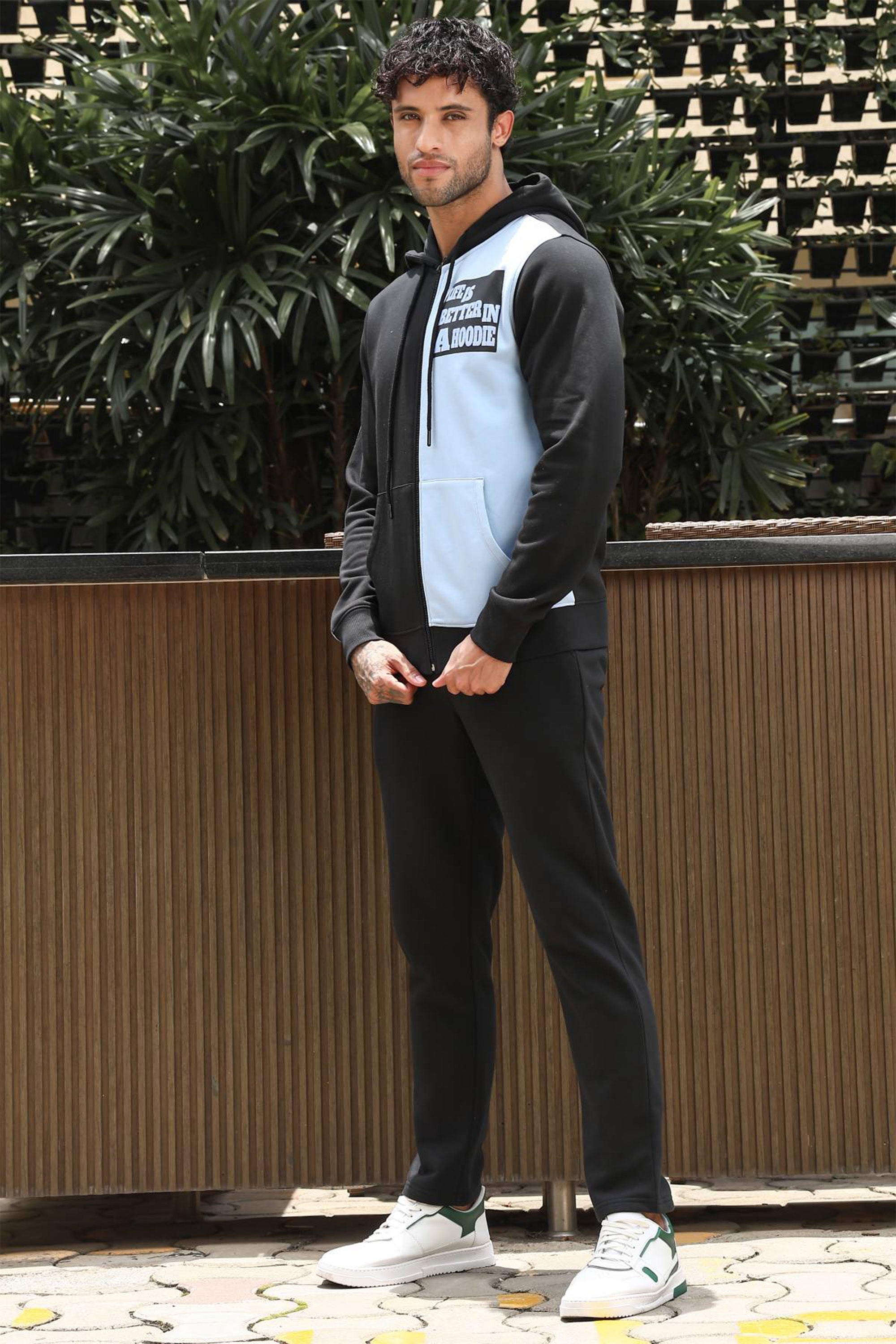 Men’s Colorblock Tracksuit Set | Hooded Zip-Up Jacket & Drawstring Joggers | Cotton Blend | Mid-Rise Flat Front | 4 Pockets | Long Sleeves | Casual Athleisure Sportswear