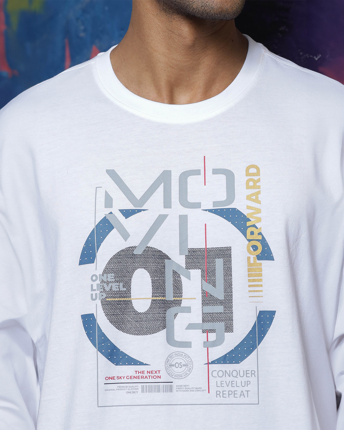 Men's Printed Round Neck Pure Cotton White Oversize T-Shirt