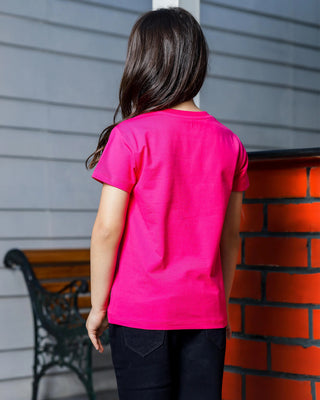 Girls Regular Fit Half Sleeves T-Shirt - Round Neck Comfortable Cotton Blend Tee, Fuchsia