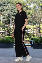 ONE SKY Women’s 100% Cotton Half Sleeve Co-Ord Set – Solid Round Neck Top & Mid-Rise Drawstring Bottom, Casual 2-Piece Loungewear, Machine Washable