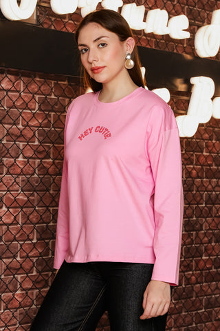 ONE SKY Women's Printed & Graphic Full Sleeve T-Shirt | 95% Cotton 5% Spandex Round Neck Top | Comfortable Fit