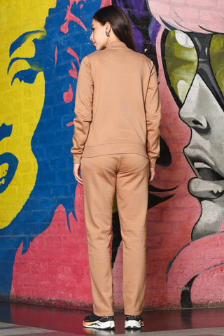 ONE SKY Women's Front Open Tracksuit | Cotton Blend Solid Co-ord Set | Zipper Jacket & Slip-On Pants with 4 Pockets