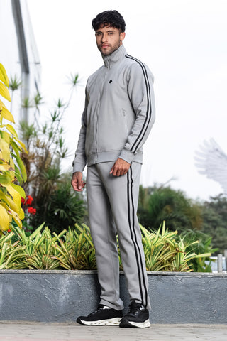 Men's Striped Tracksuit Set | Cotton Blend Activewear with Mock Collar | Zipper Top & Drawstring Bottom | 4 Pockets | Mid-Rise Flat Front Joggers | Casual Gym Sportswear