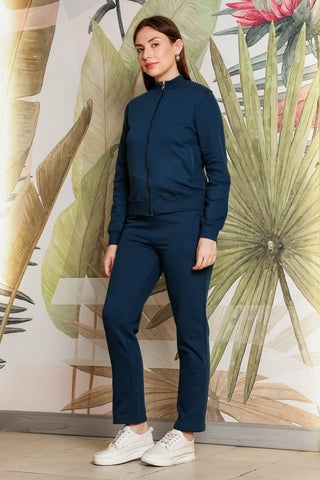 ONE SKY Women's Front Open Tracksuit | Cotton Blend Solid Co-ord Set | Zipper Jacket & Slip-On Pants with 4 Pockets