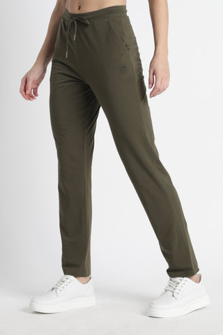 ONE SKY Women’s Cotton Spandex Track Pant – Solid Mid-Rise Drawstring Joggers with 3 Pockets, Casual Loungewear, Flat Front, Machine Washable