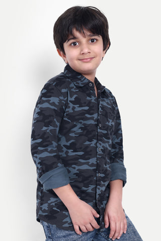 Boys' 100% Cotton Camouflage Printed Shirt with Front Pocket