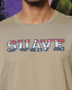 Men's Patrified Oak Colored "Suave" Embroidered Pure Cotton Tshirt