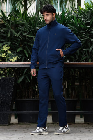 Men's Tracksuit Set Solid Color Cotton Blend | Mock Collar Top with Zip | Mid-Rise Jogger Bottom | Long Sleeve Activewear | 4-Pocket Casual Gym Sportswear
