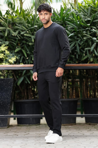 Men’s Solid Tracksuit Set | Round Neck Long Sleeve Top & Slip-On Joggers | Cotton Blend | Mid-Rise Flat Front | 5 Pockets | Casual Athleisure Wear