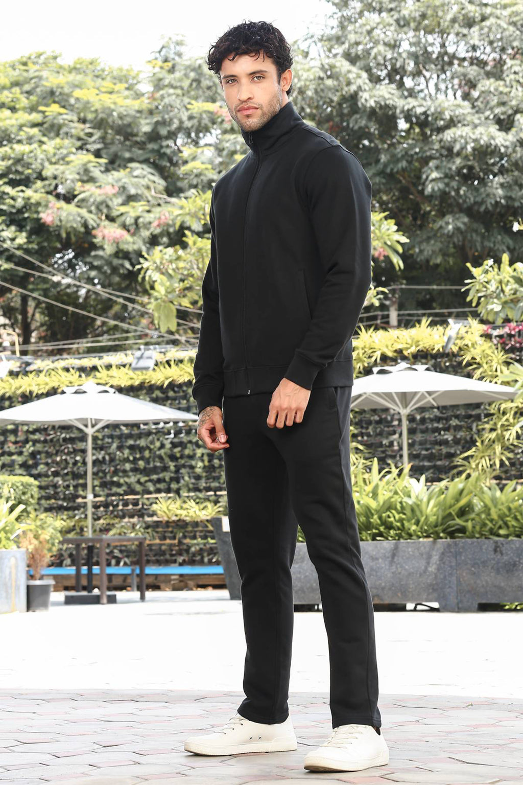 Men's Tracksuit Set Solid Color Cotton Blend | Mock Collar Top with Zip | Mid-Rise Jogger Bottom | Long Sleeve Activewear | 4-Pocket Casual Gym Sportswear