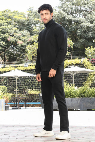 Men's Tracksuit Set Solid Color Cotton Blend | Mock Collar Top with Zip | Mid-Rise Jogger Bottom | Long Sleeve Activewear | 4-Pocket Casual Gym Sportswear