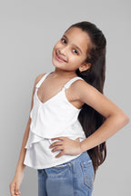 Girls Cotton White Flared Camisole