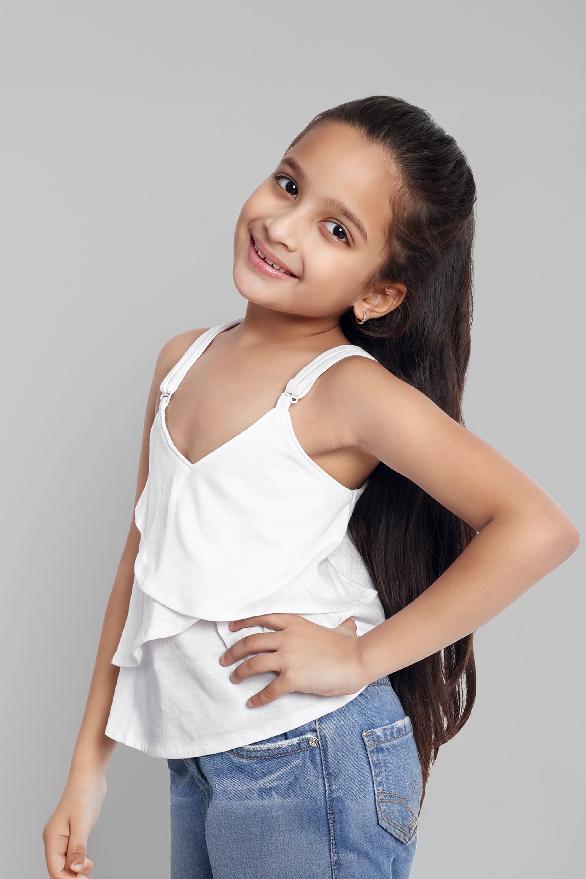 Girls Cotton White Flared Camisole