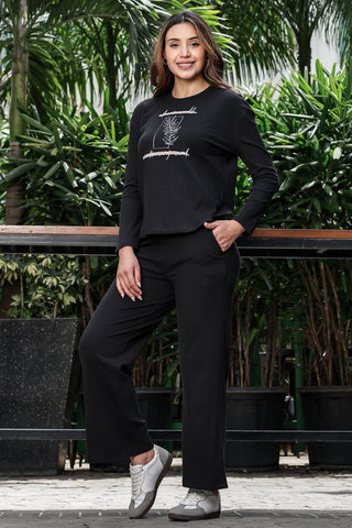 WOMEN ROUND NECK BLACK FULL SLV  CO-ORD SET