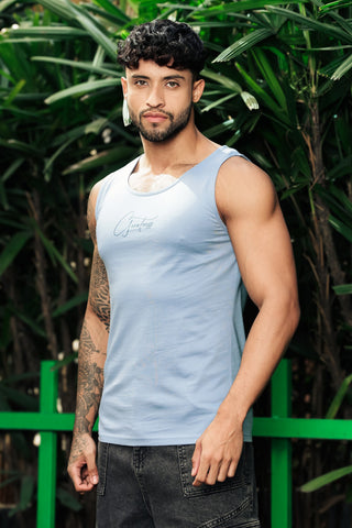 ONE SKY Men’s 100% Cotton Printed Tank Top | Sleeveless Round Neck Casual Vest | Typography Print | Machine Wash